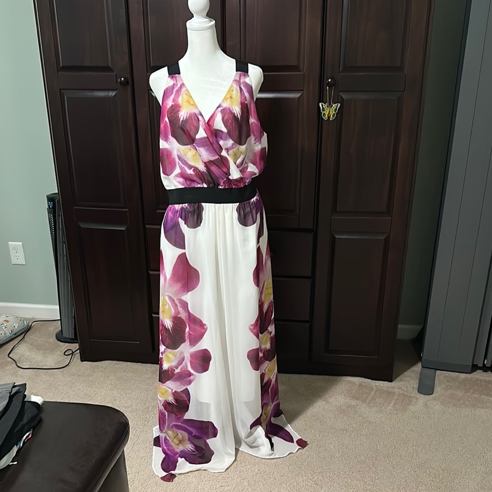 Express Pink and Purple Sleeveless V-Neck Maxi Dress